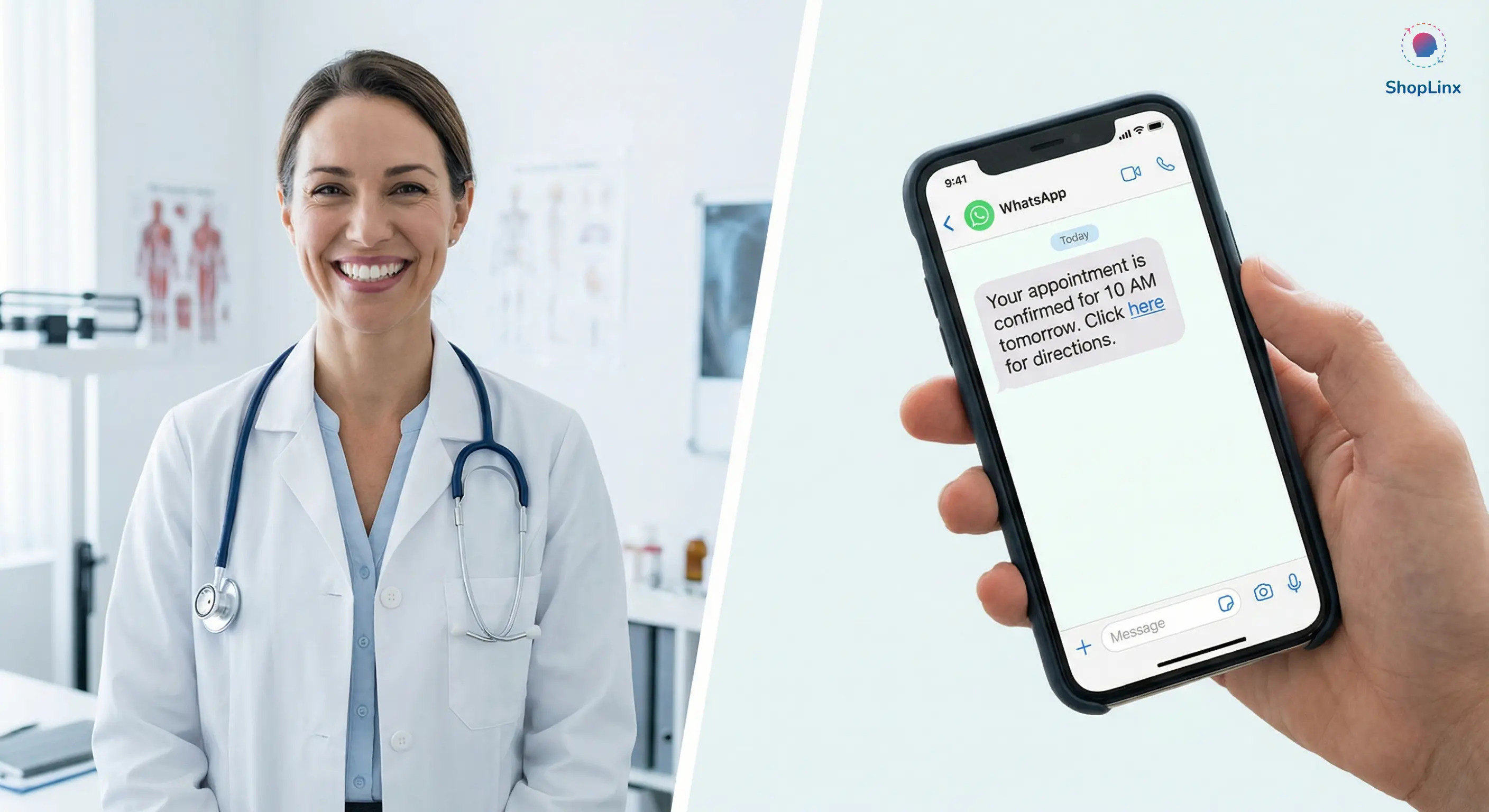 WhatsApp appointment booking and reminder flow for a medical clinic.